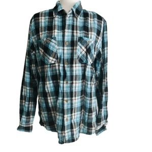 Weatherproof Vintage M Flannel Teal Blue Plaid Wit